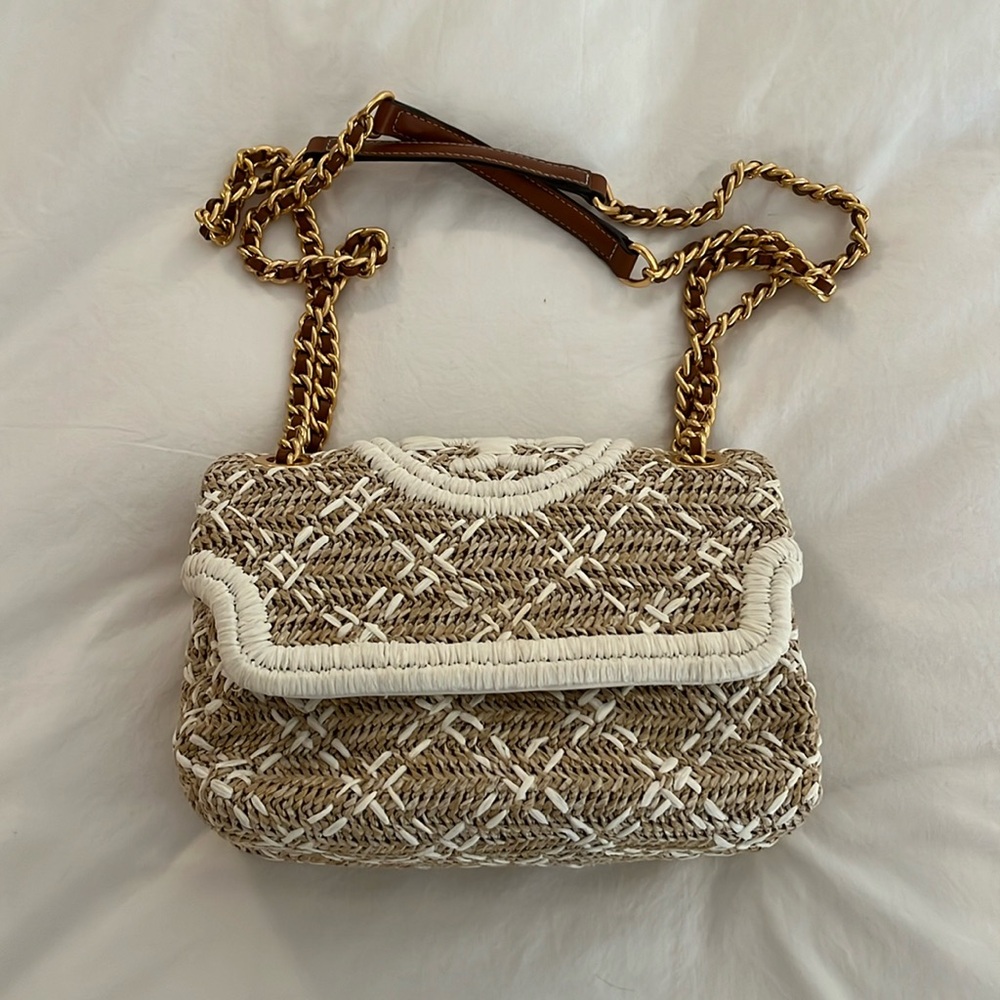 Tory Burch Small Fleming Raffia Bag